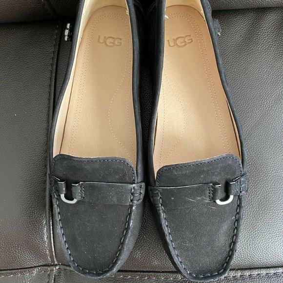 Ugg women's black suede Callen loafer flats W - Picture 1 of 5